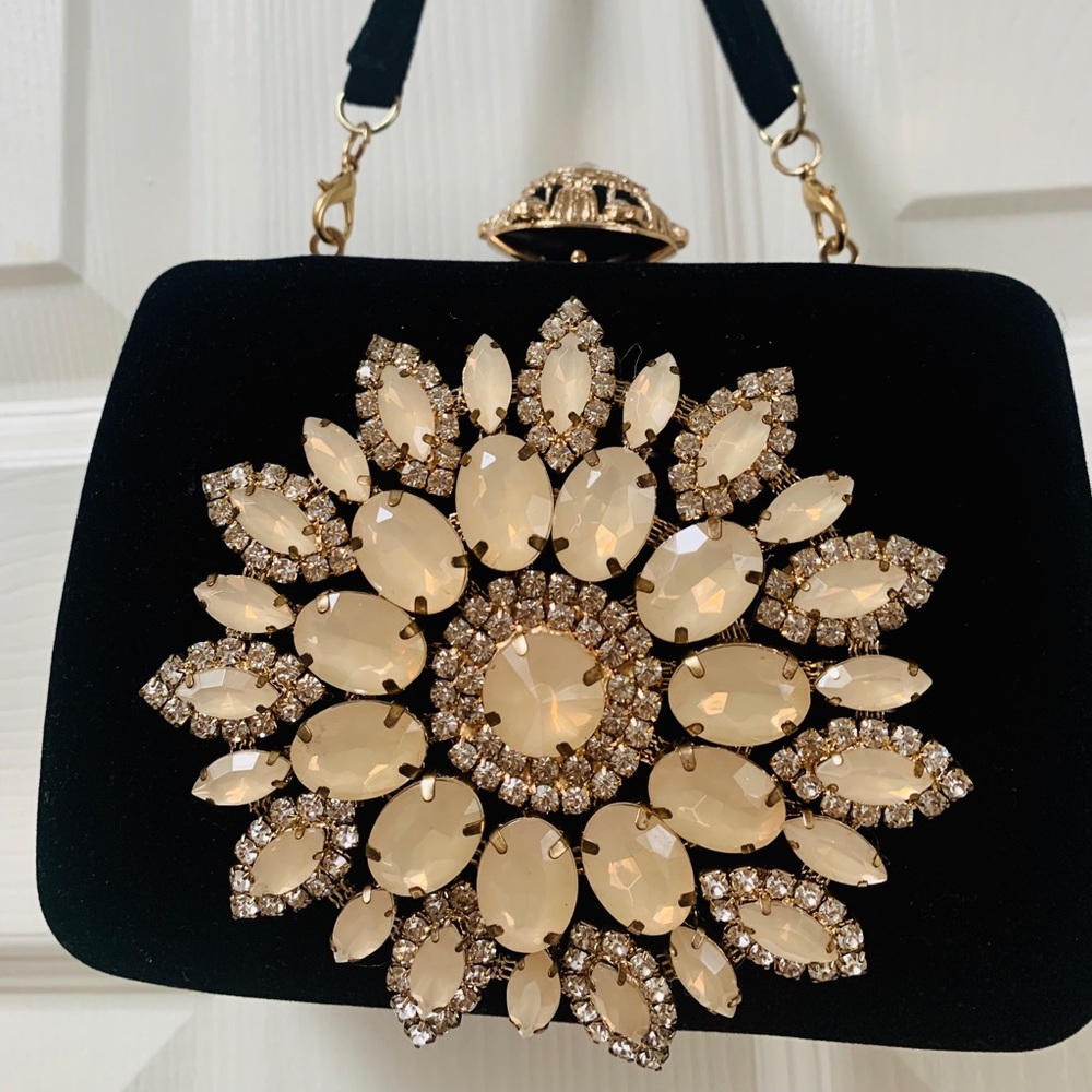 COPY - Black Velvet Clutch decorated with Rhinest…